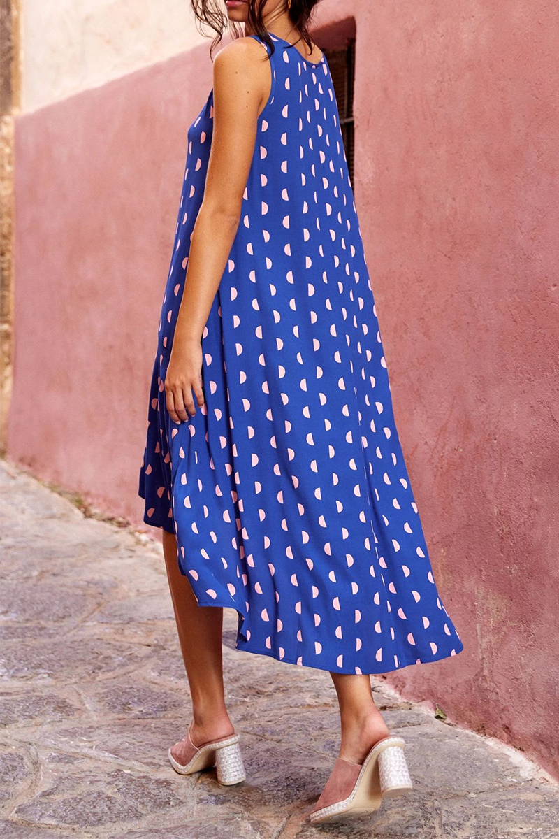 Casual Dot Patchwork O Neck Irregular Dress Dresses - Fashionpara