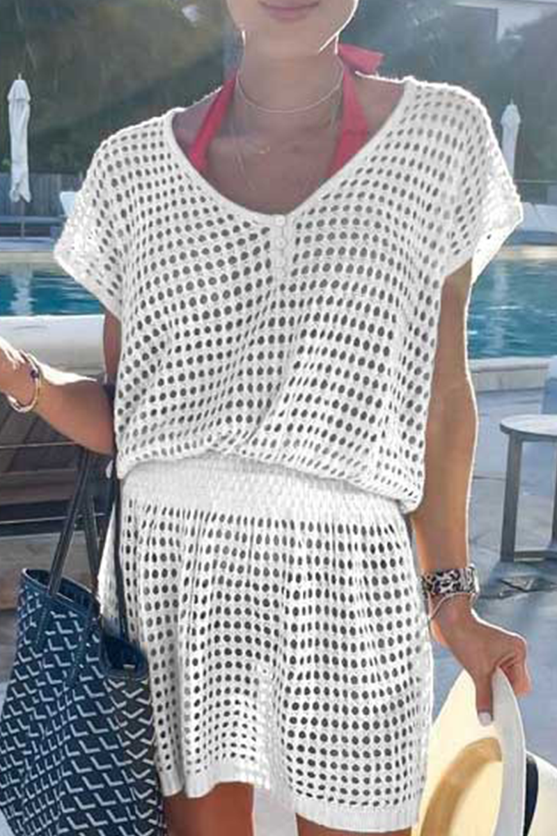 Casual Solid Mesh V Neck Waist Skirt Dresses(5 colors) - Fashionpara