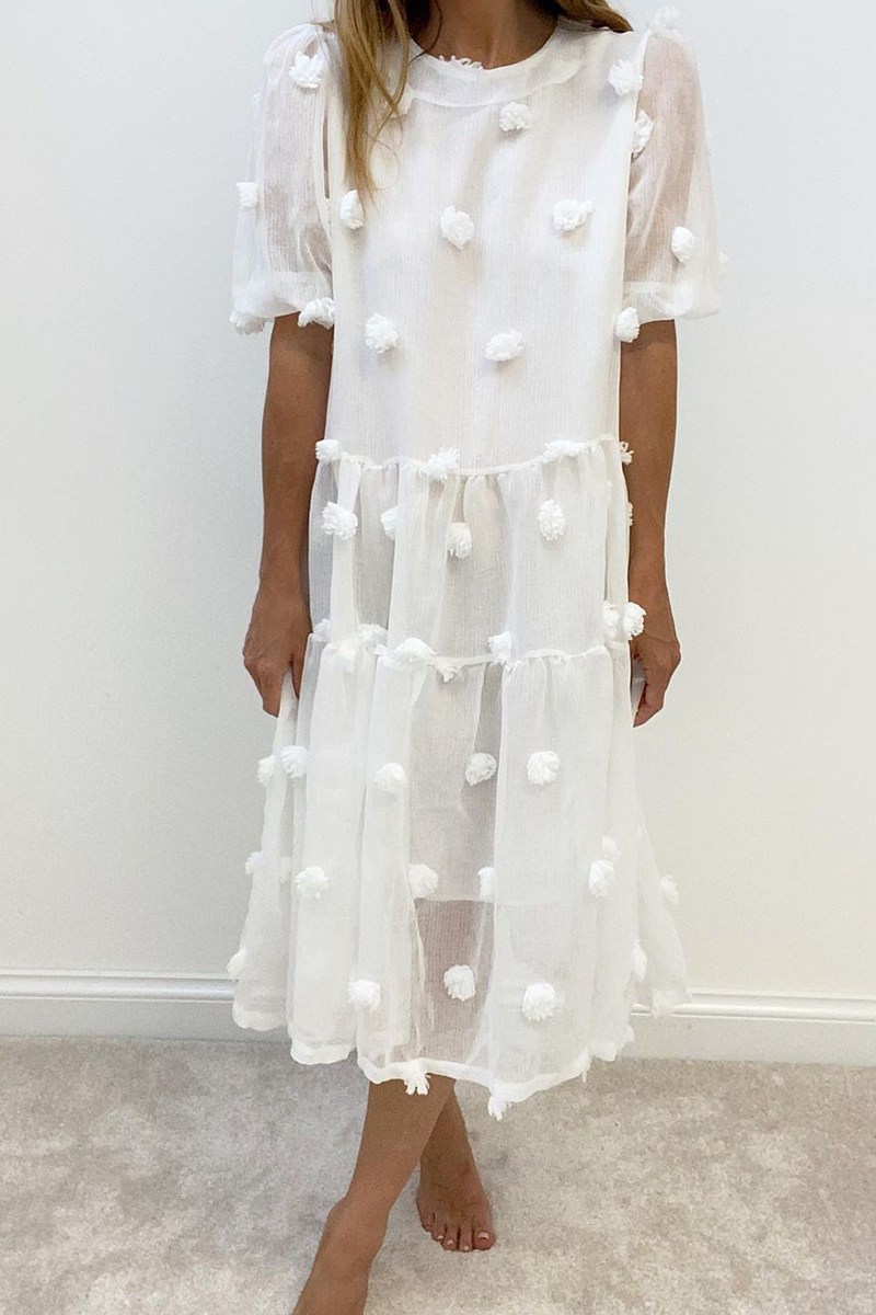 Casual Solid Patchwork O Neck Cake Skirt Dresses - Fashionpara