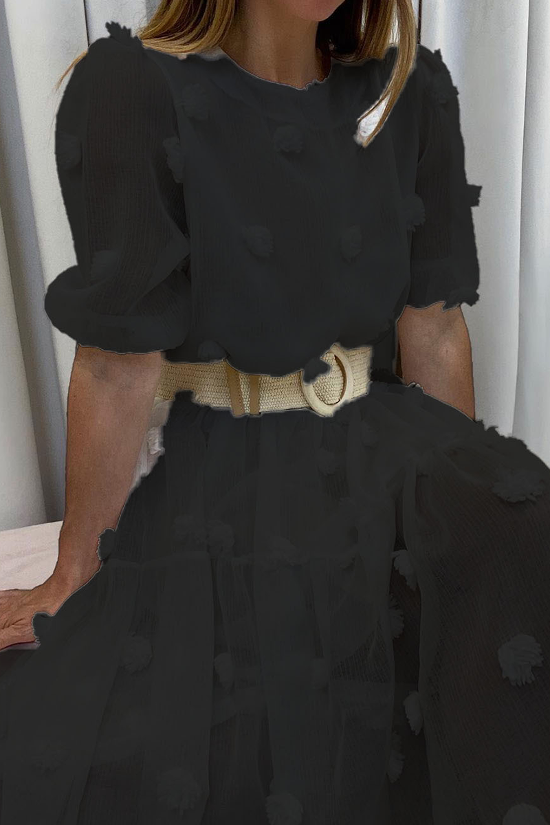 Casual Solid Patchwork O Neck Cake Skirt Dresses - Fashionpara