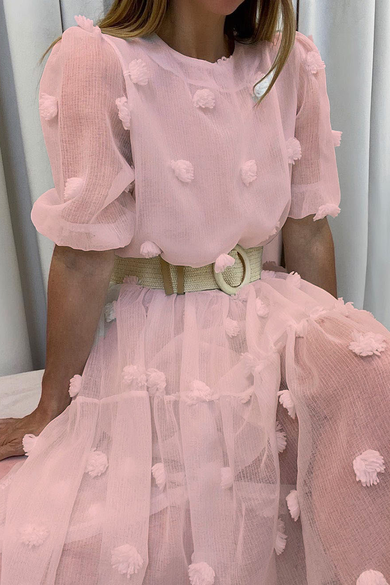 Casual Solid Patchwork O Neck Cake Skirt Dresses - Fashionpara