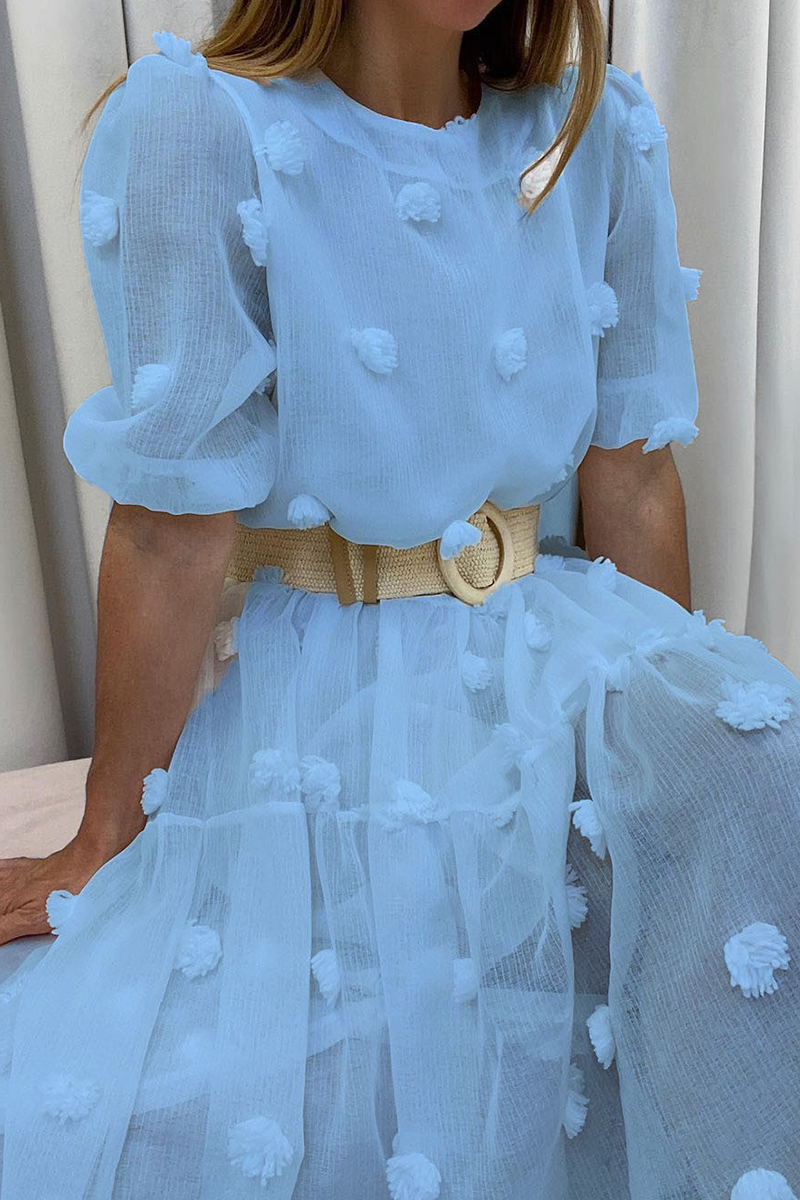 Casual Solid Patchwork O Neck Cake Skirt Dresses - Fashionpara