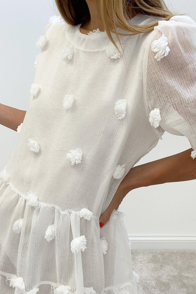 Casual Solid Patchwork O Neck Cake Skirt Dresses - Fashionpara