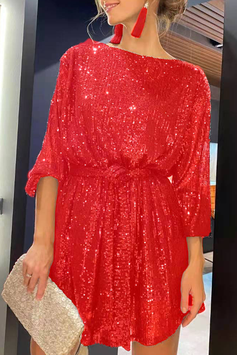 Sexy Solid Sequins Off the Shoulder Waist Skirt Dresses(7 Colors) - Fashionpara