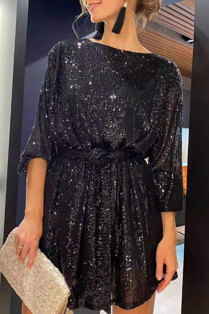 Sexy Solid Sequins Off the Shoulder Waist Skirt Dresses(7 Colors) - Fashionpara