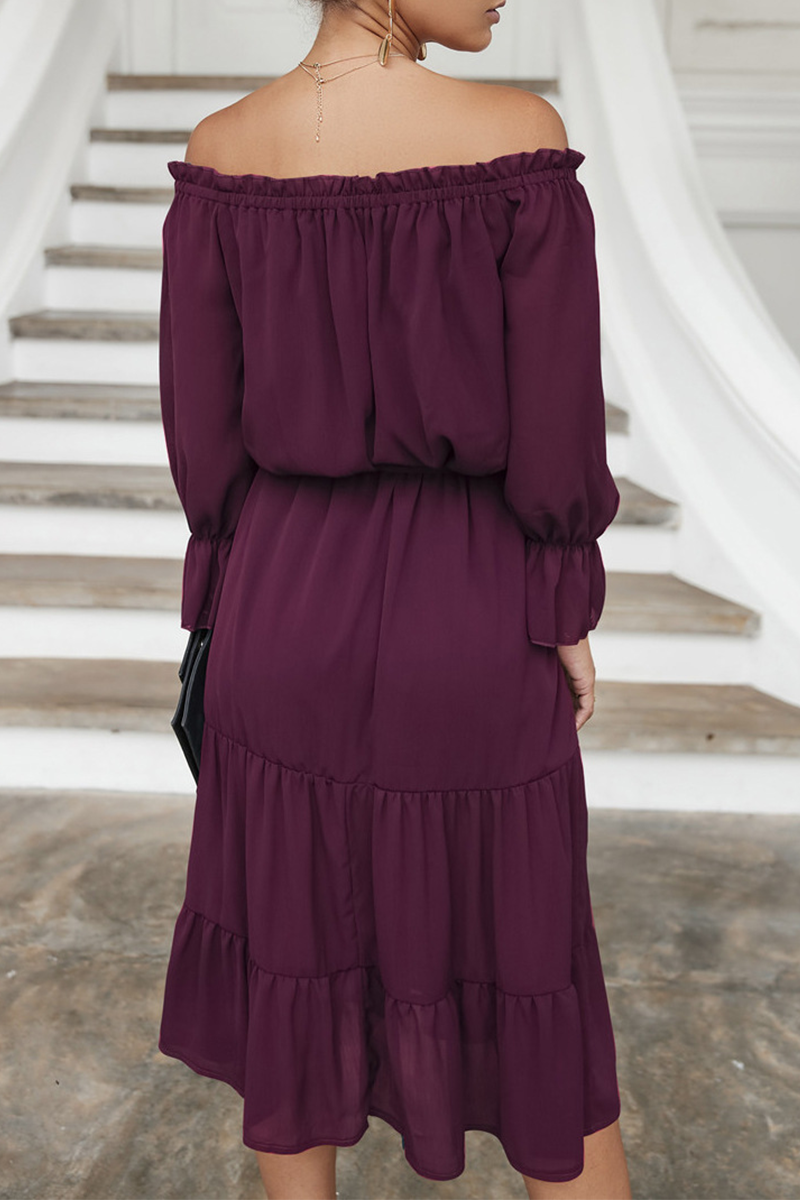 Casual Solid Split Joint Off the Shoulder Straight Dresses(3 colors) - Fashionpara