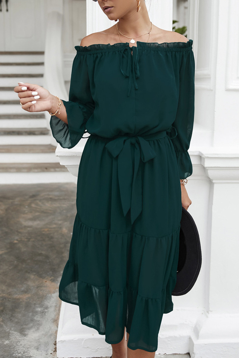 Casual Solid Split Joint Off the Shoulder Straight Dresses(3 colors) - Fashionpara