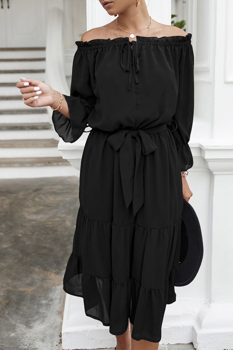 Casual Solid Split Joint Off the Shoulder Straight Dresses(3 colors) - Fashionpara