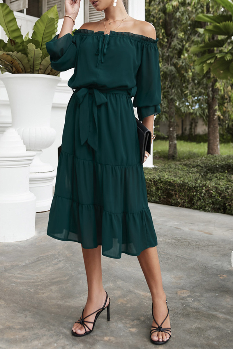 Casual Solid Split Joint Off the Shoulder Straight Dresses(3 colors) - Fashionpara