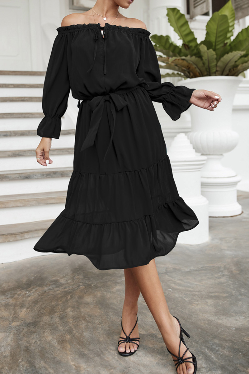 Casual Solid Split Joint Off the Shoulder Straight Dresses(3 colors) - Fashionpara