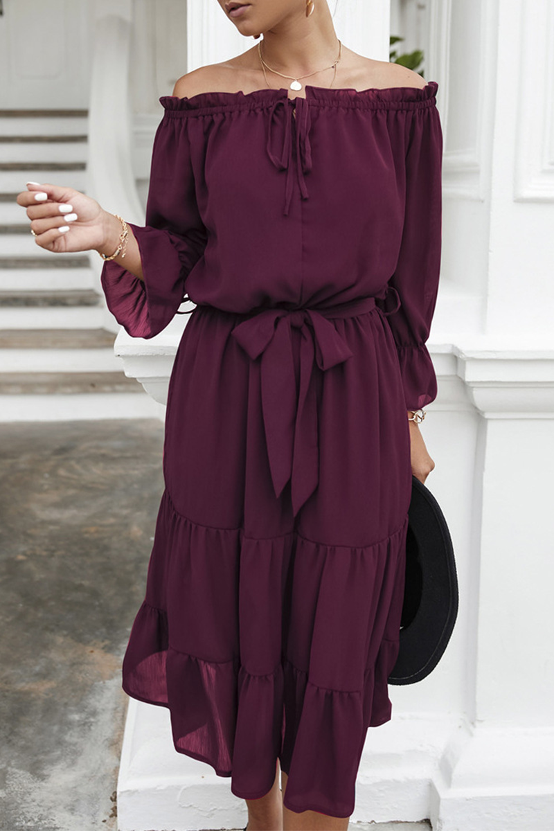 Casual Solid Split Joint Off the Shoulder Straight Dresses(3 colors) - Fashionpara