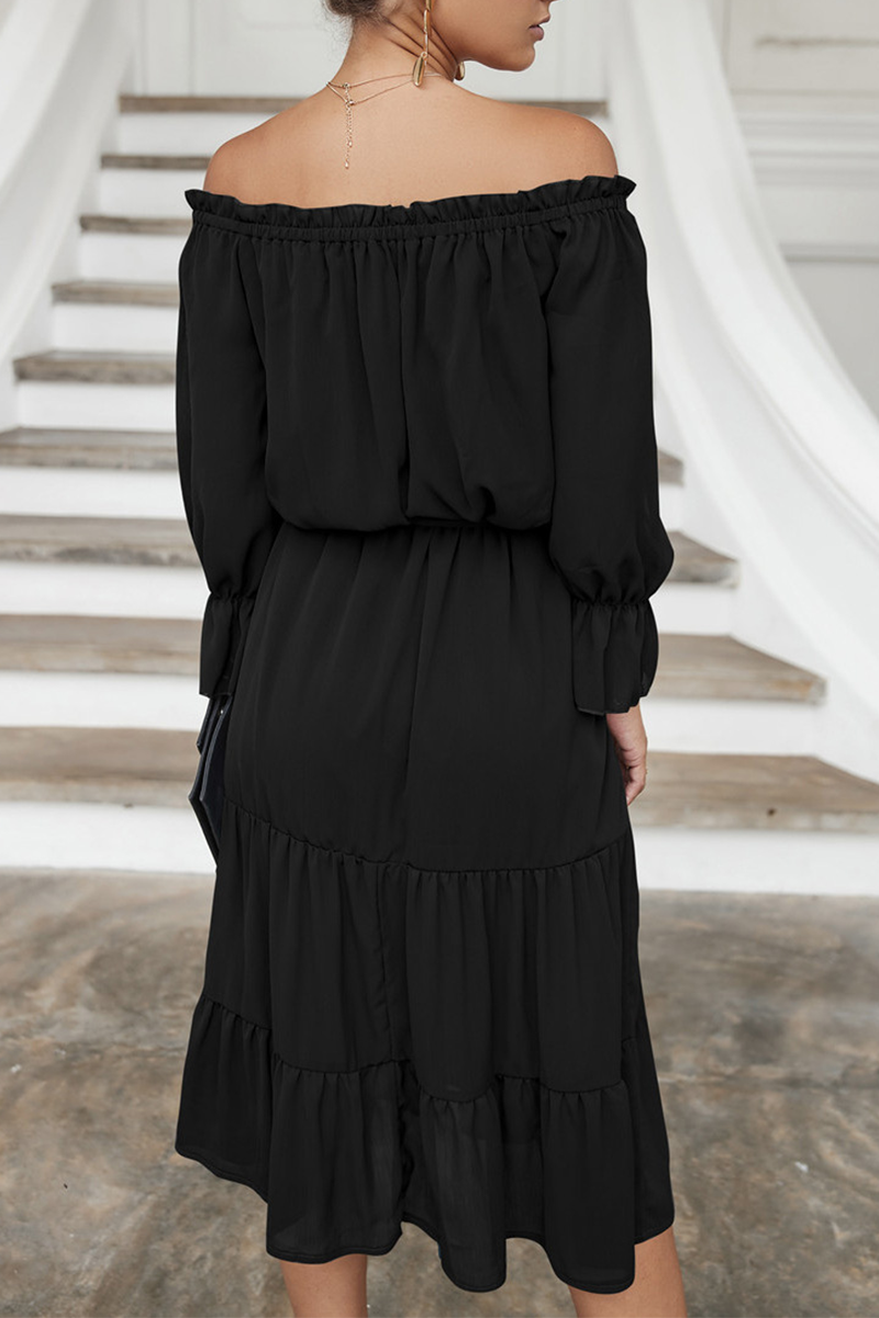 Casual Solid Split Joint Off the Shoulder Straight Dresses(3 colors) - Fashionpara