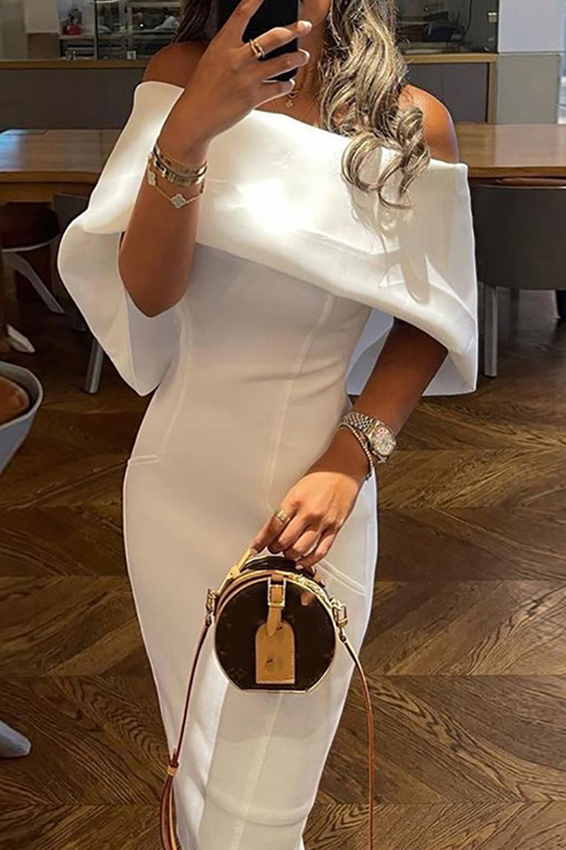 Casual Print Patchwork Off the Shoulder Pencil Skirt Dresses(7 Colors) - Fashionpara