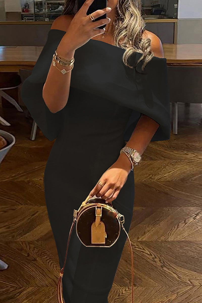 Casual Print Patchwork Off the Shoulder Pencil Skirt Dresses(7 Colors) - Fashionpara