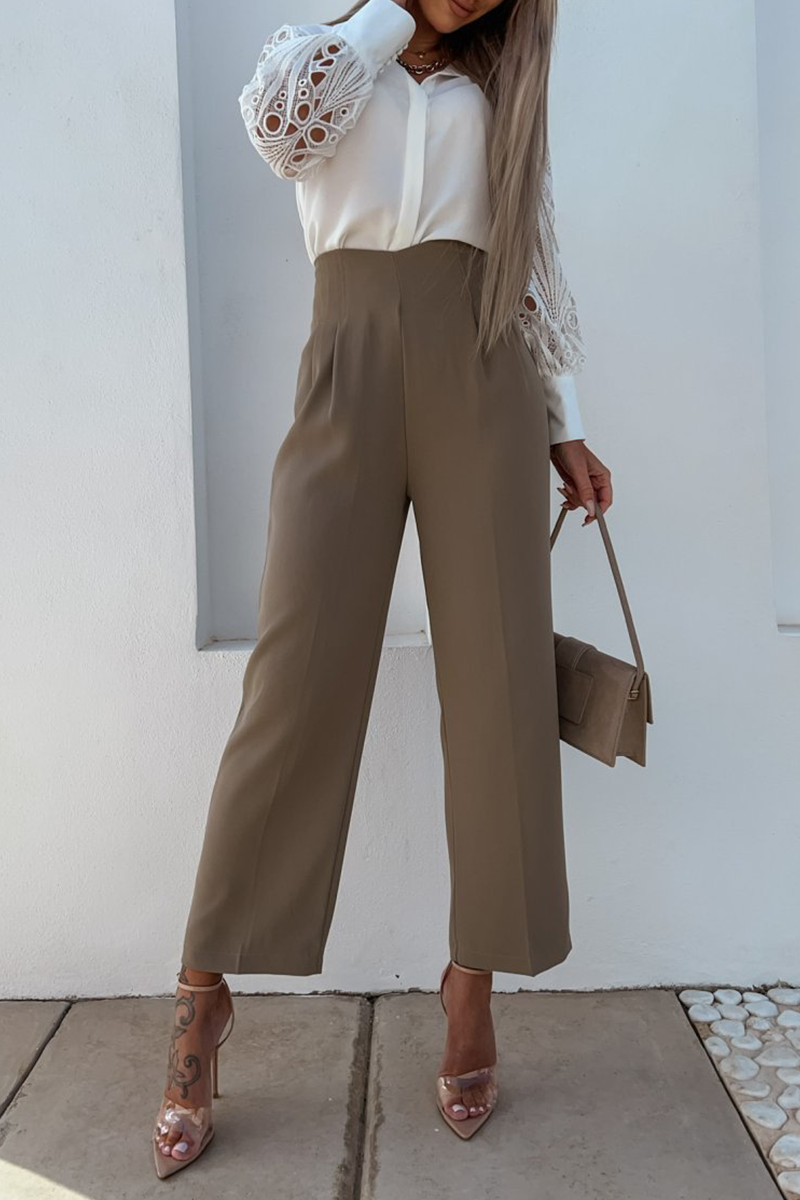Hollow Lace Turndown Collar Blouse - Fashionpara