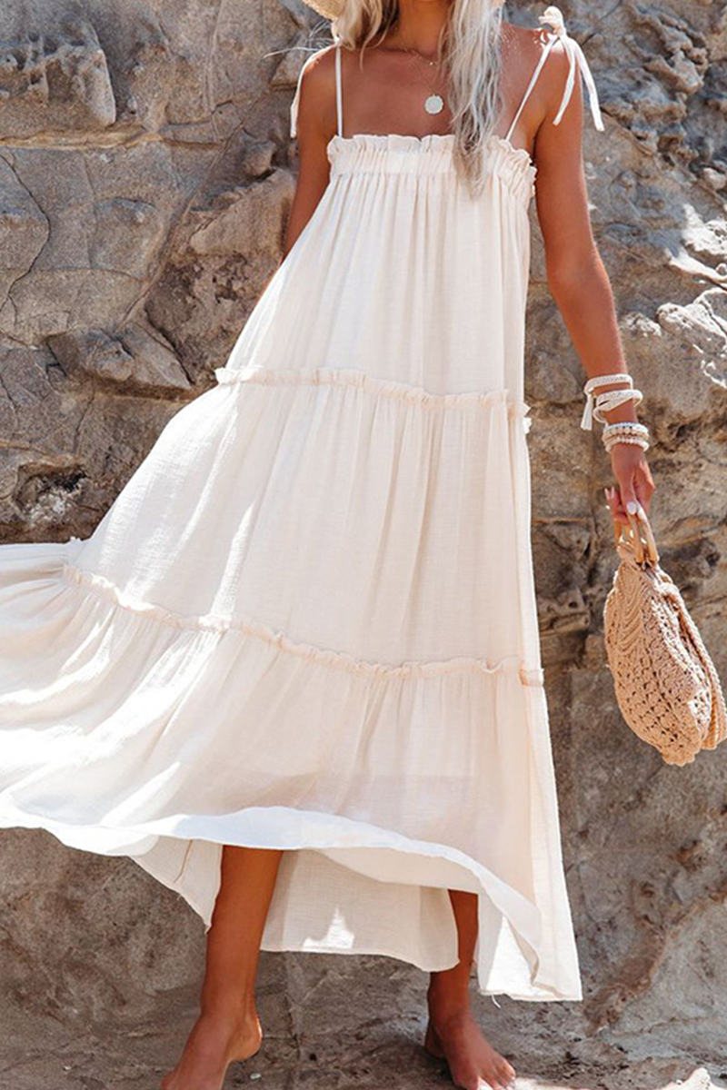 Casual Solid Split Joint Spaghetti Strap Cake Skirt Dresses(3 colors) - Fashionpara