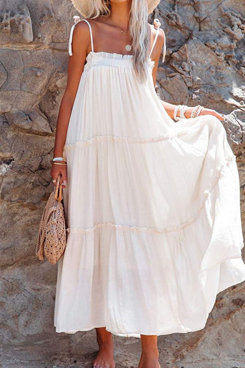 Casual Solid Split Joint Spaghetti Strap Cake Skirt Dresses(3 colors) - Fashionpara