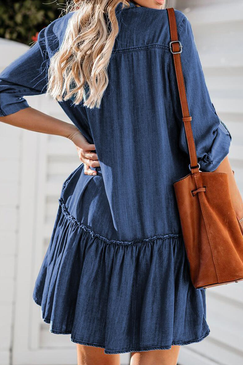 Sweet Solid Split Joint V Neck Cake Skirt Dresses - Fashionpara