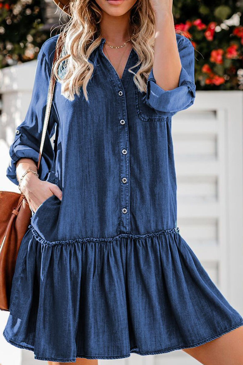 Sweet Solid Split Joint V Neck Cake Skirt Dresses - Fashionpara