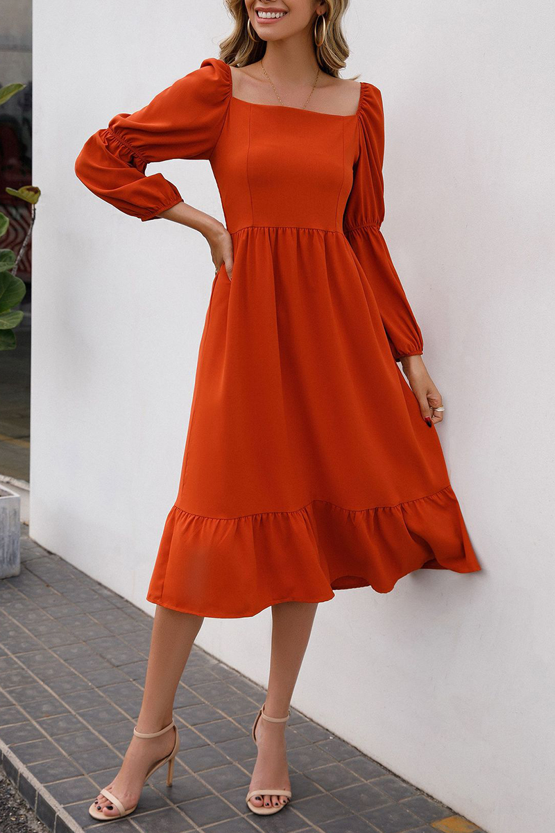 Casual Solid Split Joint Square Collar Waist Skirt Dresses - Fashionpara