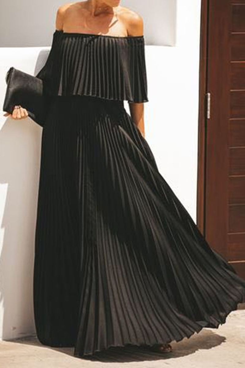 Fashion Solid Split Joint Off the Shoulder Cake Skirt Dresses(5 colors) - Fashionpara