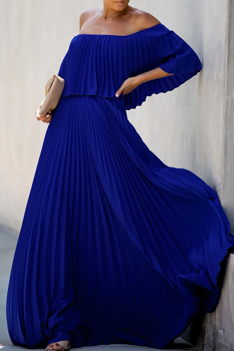 Fashion Solid Split Joint Off the Shoulder Cake Skirt Dresses(5 colors) - Fashionpara