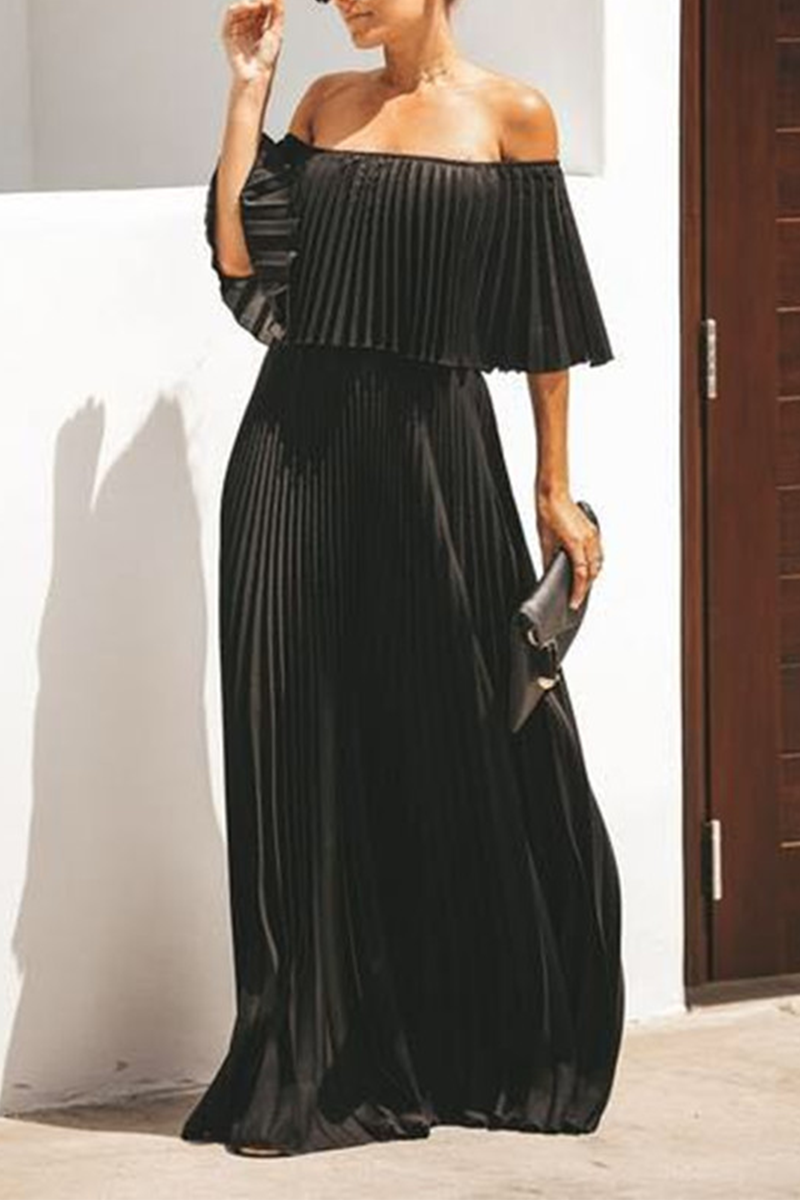 Fashion Solid Split Joint Off the Shoulder Cake Skirt Dresses(5 colors) - Fashionpara