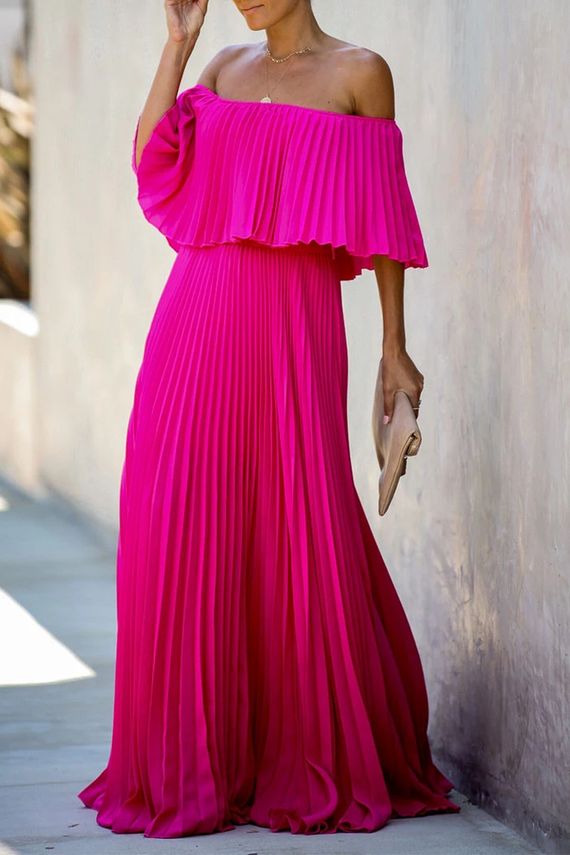 Fashion Solid Split Joint Off the Shoulder Cake Skirt Dresses(5 colors) - Fashionpara