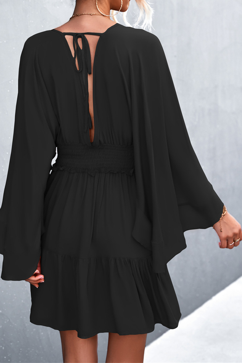 Casual Solid Split Joint V Neck Waist Skirt Dresses(3 colors) - Fashionpara