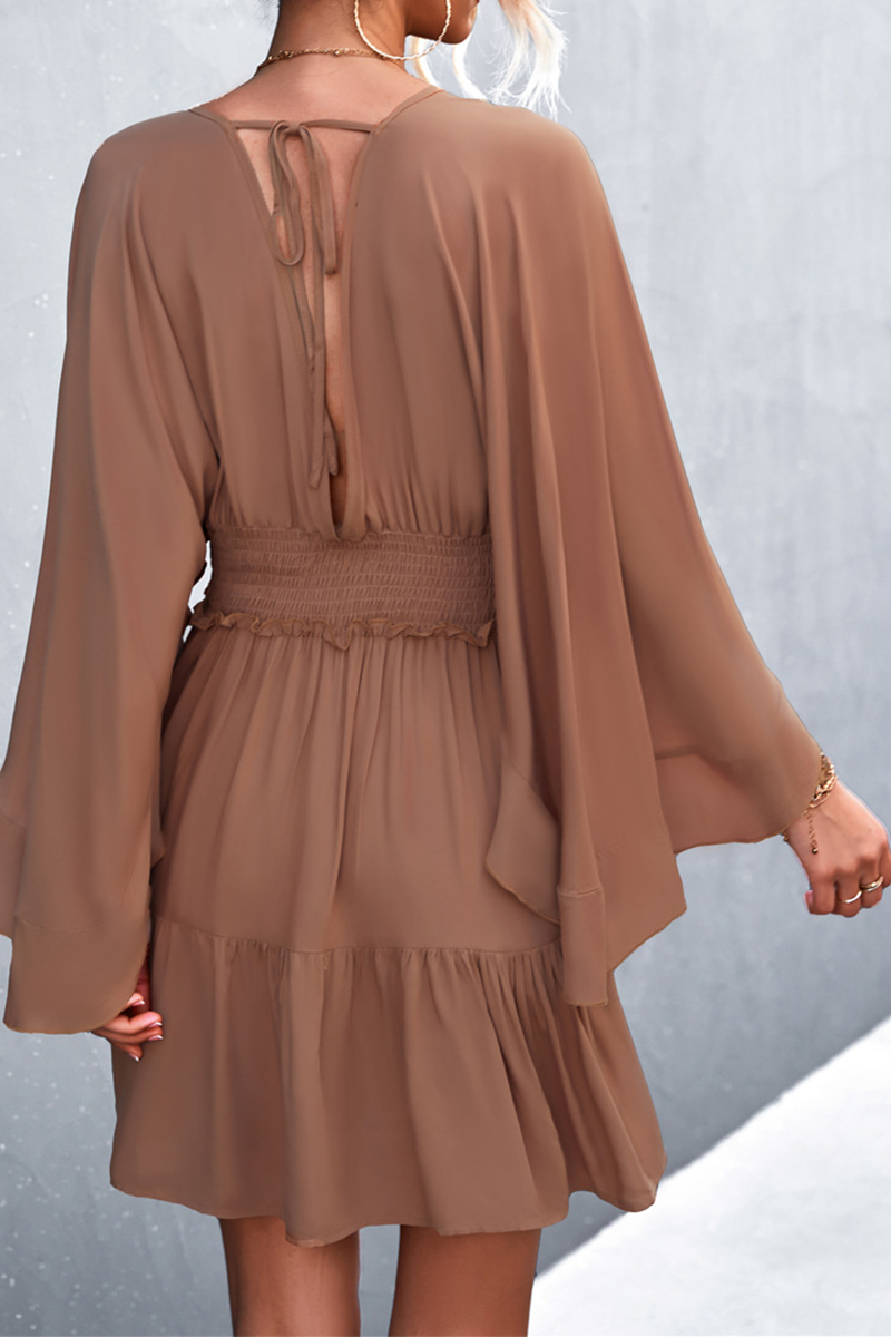 Casual Solid Split Joint V Neck Waist Skirt Dresses(3 colors) - Fashionpara