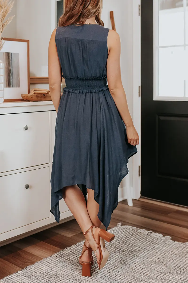 Fairy Lights Sharkbite Navy Dress - Fashionpara