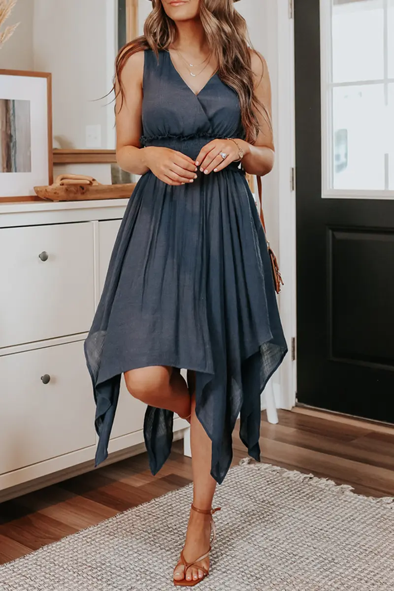 Fairy Lights Sharkbite Navy Dress - Fashionpara