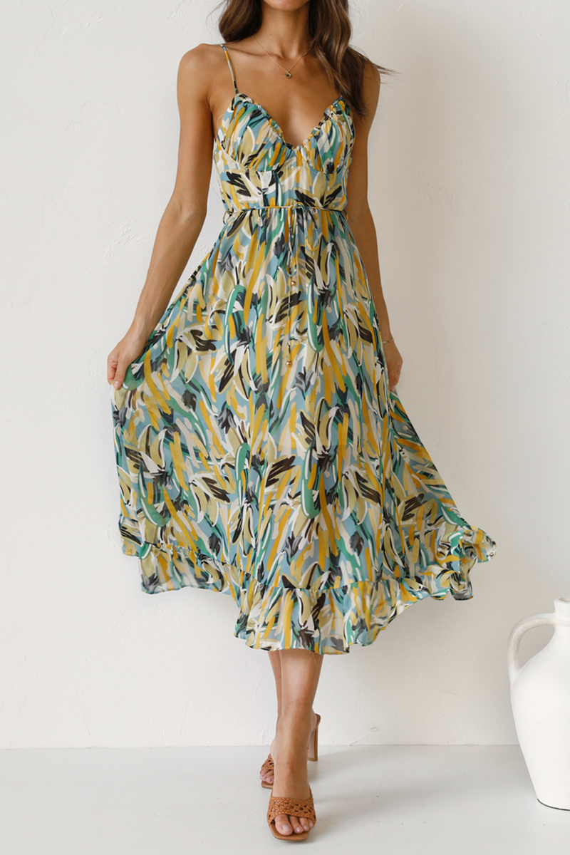 Floral Print Ruffle Hem Slip Dress - Fashionpara