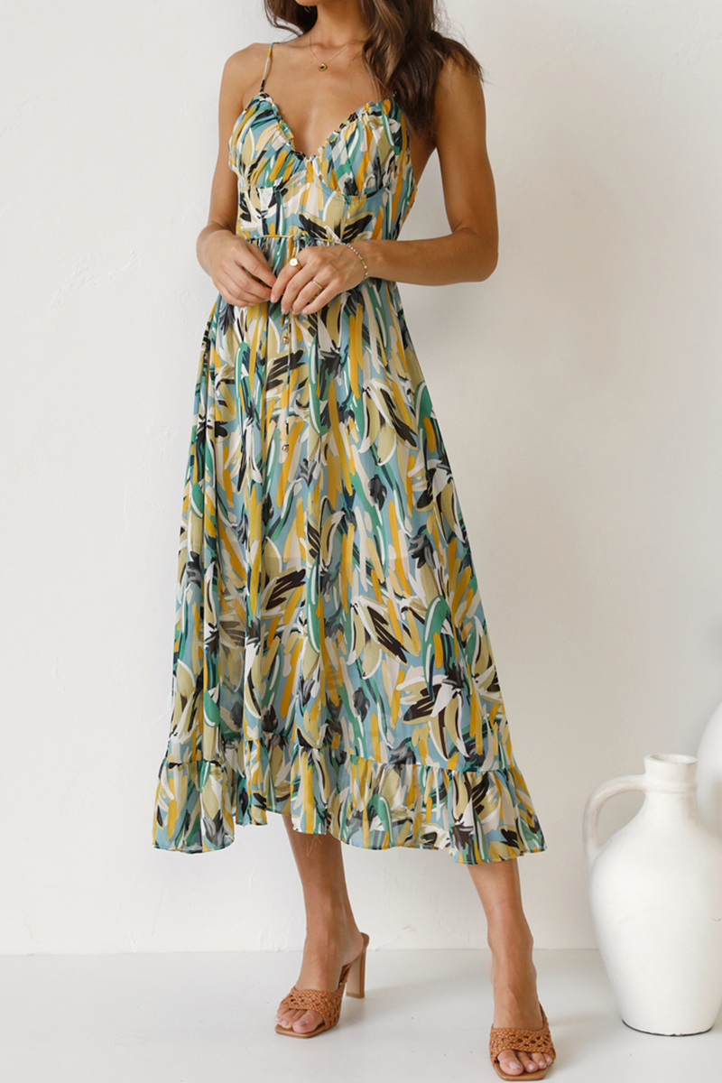 Floral Print Ruffle Hem Slip Dress - Fashionpara