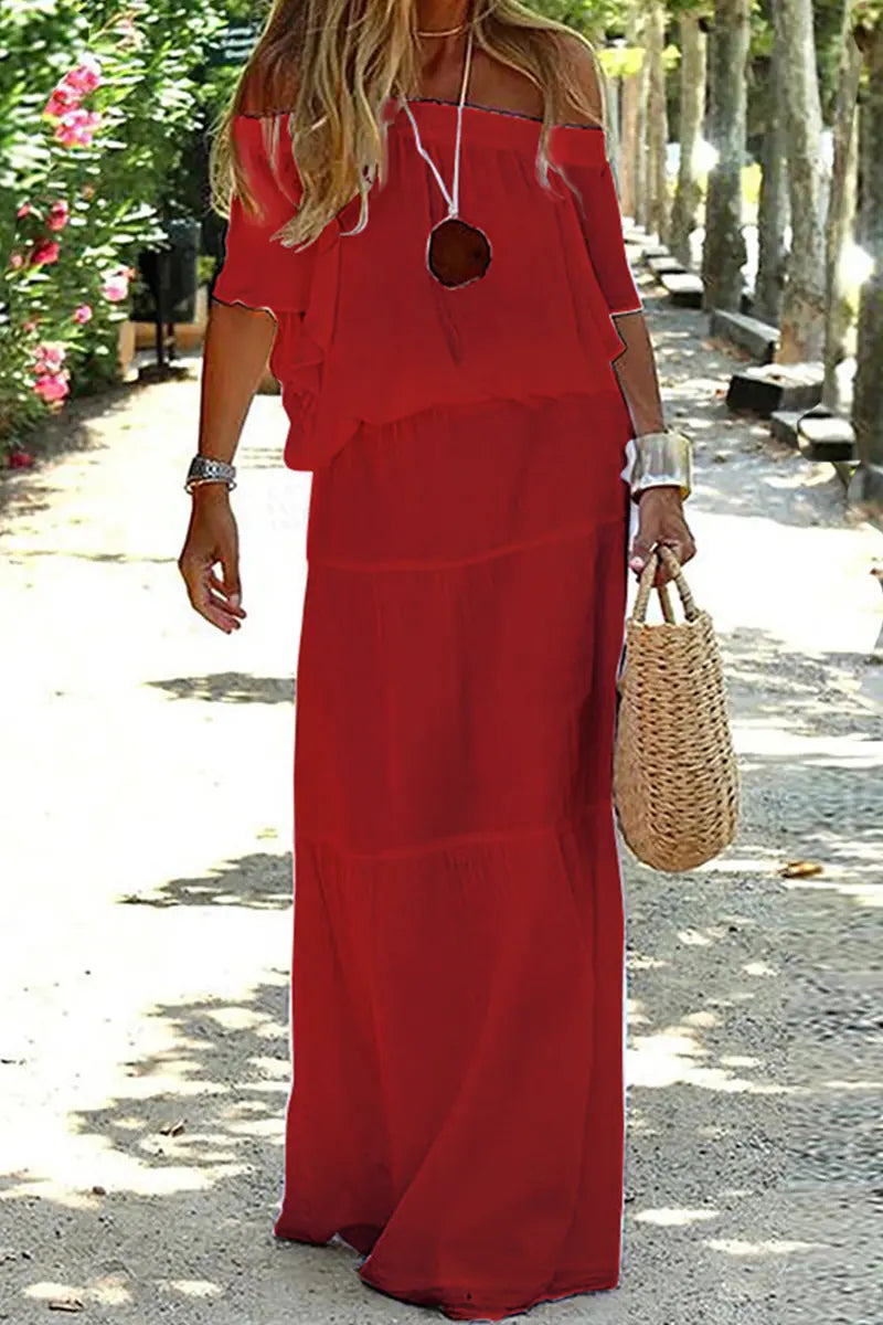 Strolling In The Sand Off Shouder Maxi Dress - Fashionpara