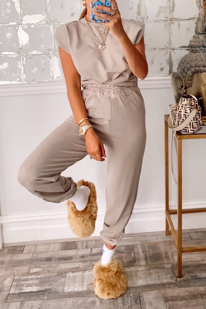 Padded Shoulder T Shirt Pants Set - Fashionpara