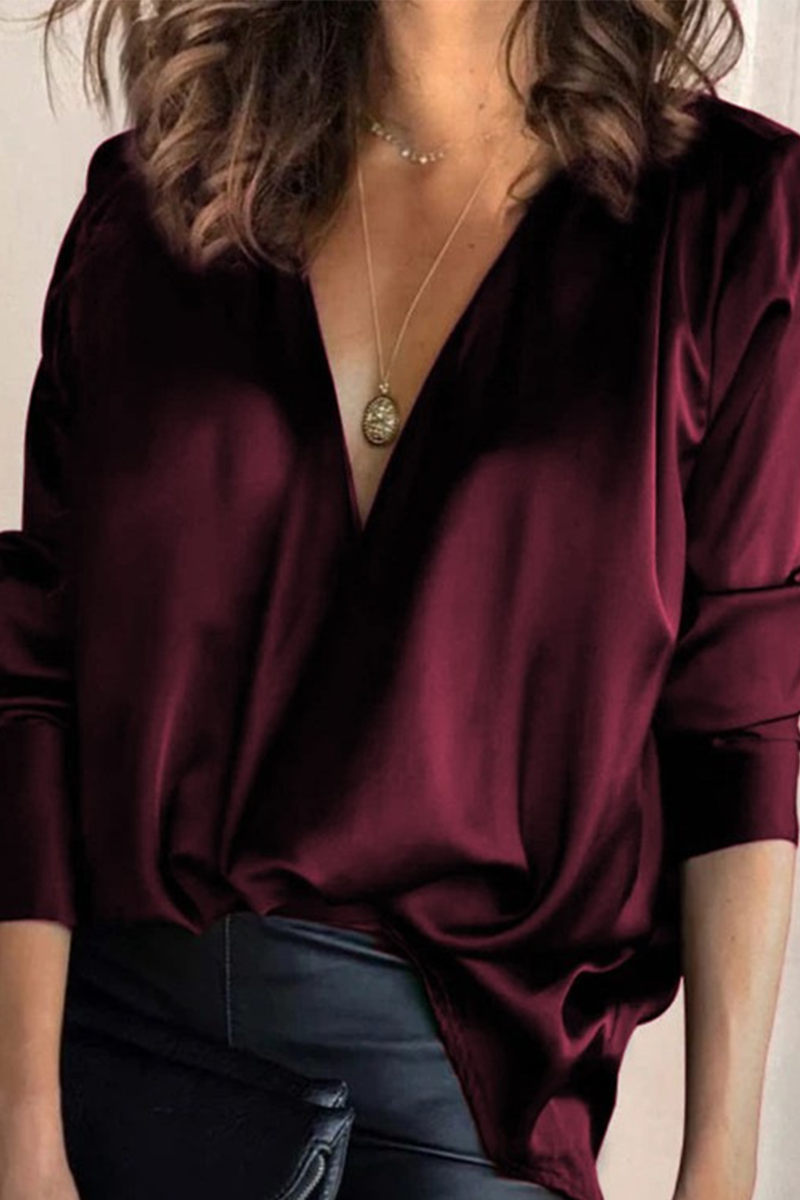 Satin Collared Drape Blouse - Fashionpara