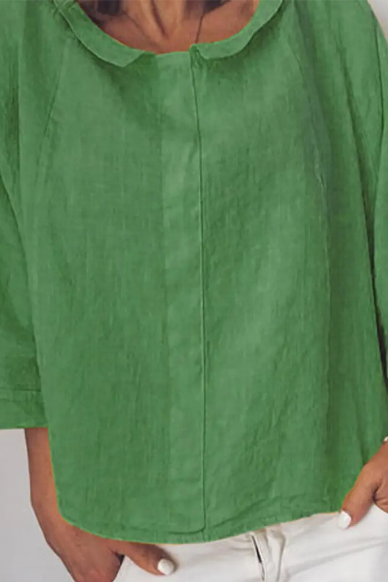 Solid O Neck Loose Blouse - Fashionpara