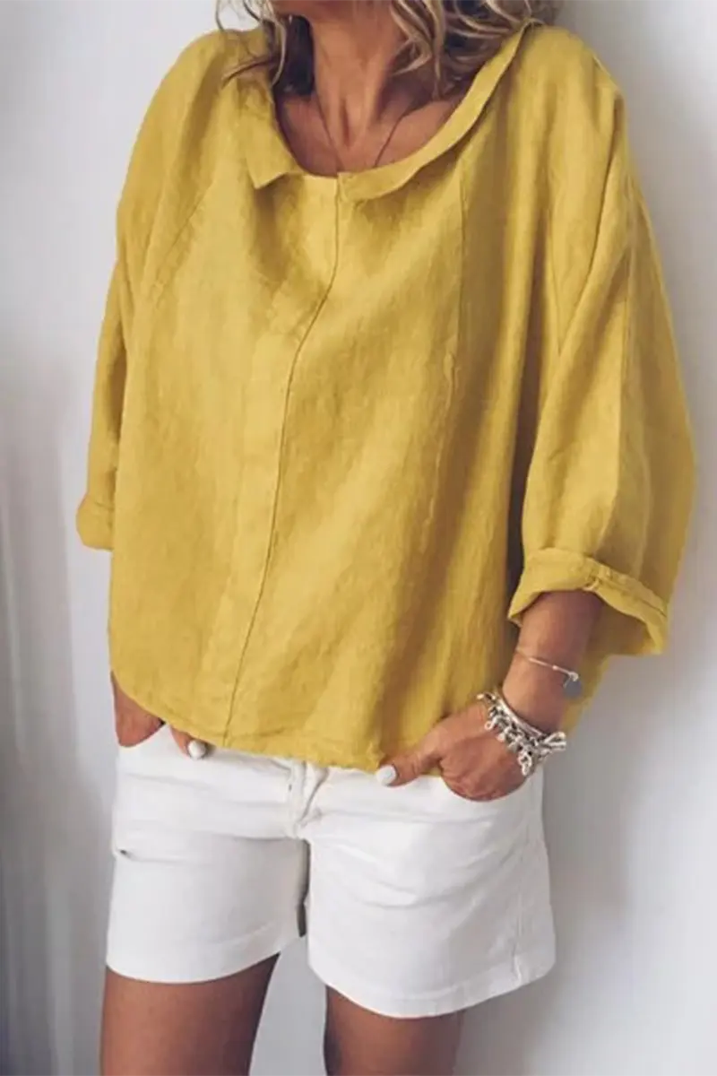 Solid O Neck Loose Blouse - Fashionpara