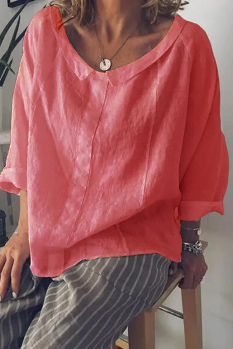 Solid O Neck Loose Blouse - Fashionpara