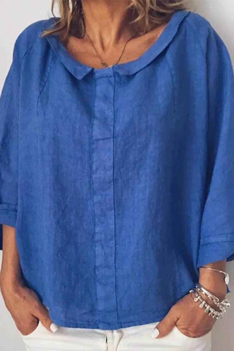 Solid O Neck Loose Blouse - Fashionpara