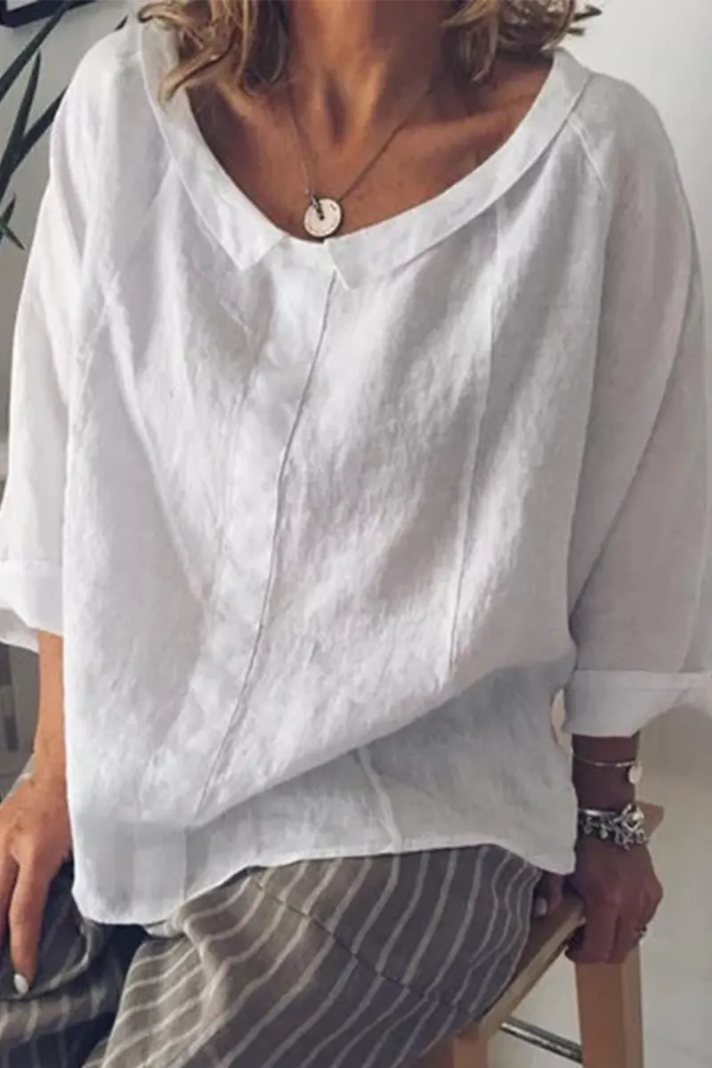 Solid O Neck Loose Blouse - Fashionpara