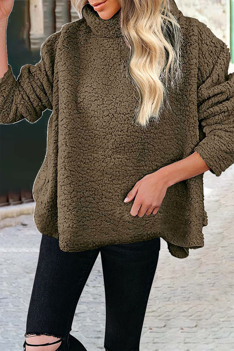 Casual Solid Patchwork Turtleneck Tops - Fashionpara