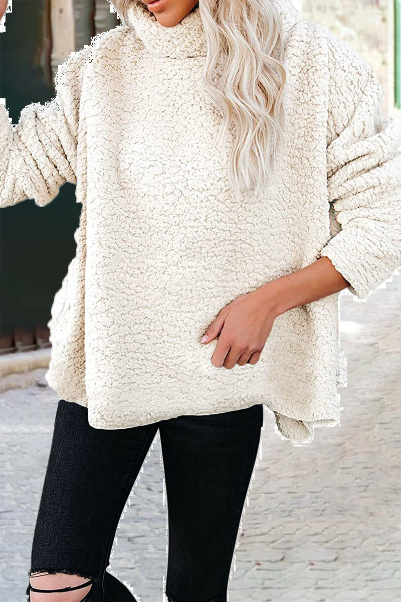 Casual Solid Patchwork Turtleneck Tops - Fashionpara