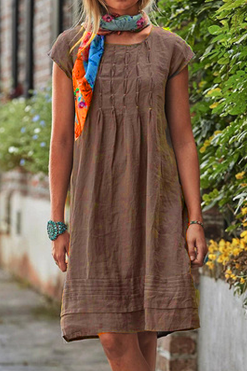Elegant Solid Split Joint Fold O Neck A Line Dresses(6 colors) - Fashionpara