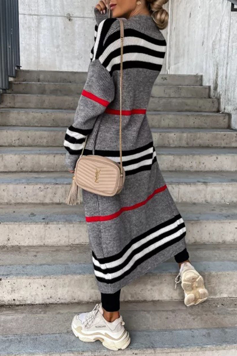Casual Striped Print Outerwear - Fashionpara