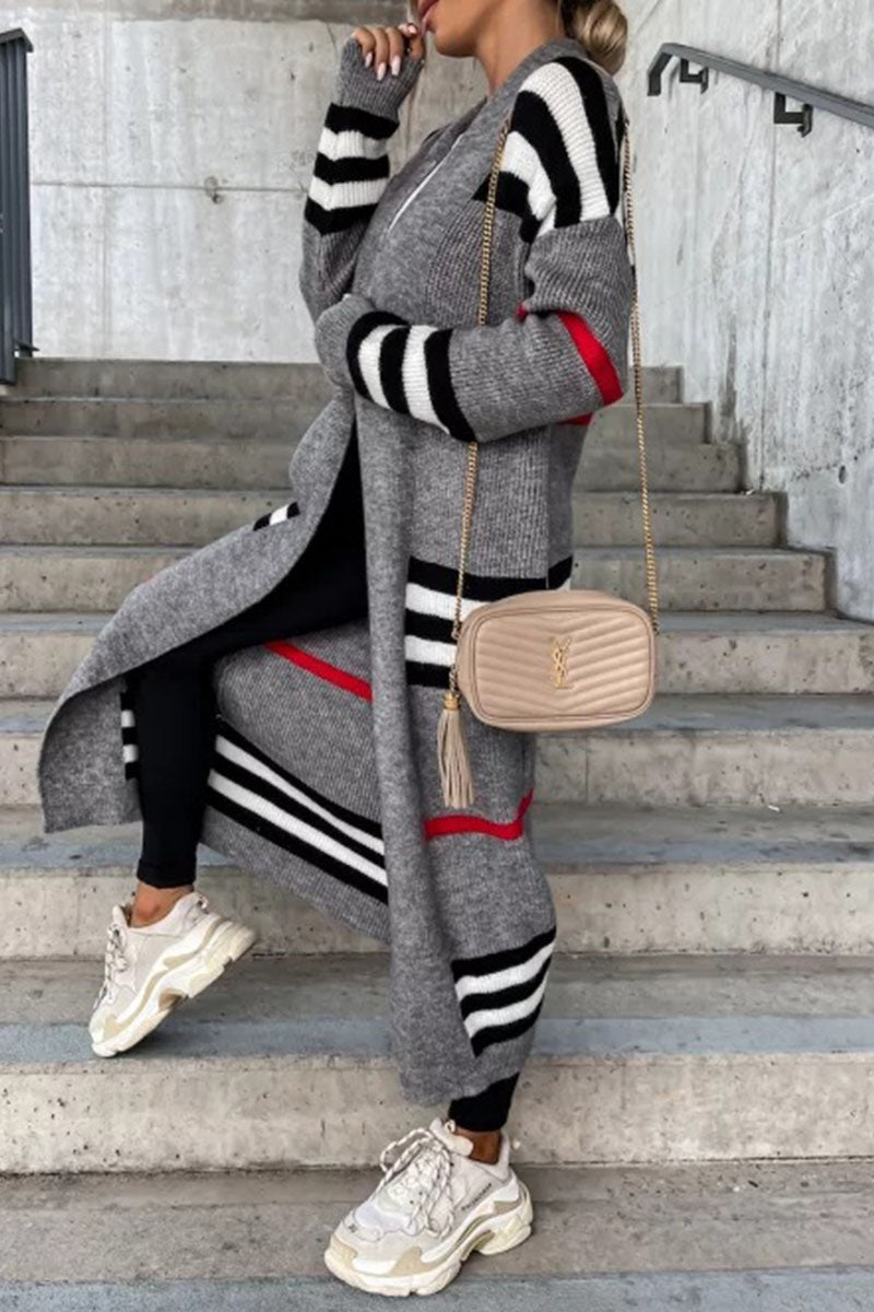 Casual Striped Print Outerwear - Fashionpara