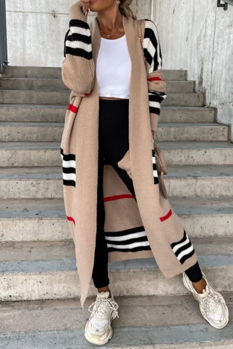 Casual Striped Print Outerwear - Fashionpara