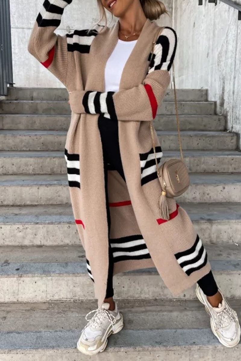 Casual Striped Print Outerwear - Fashionpara
