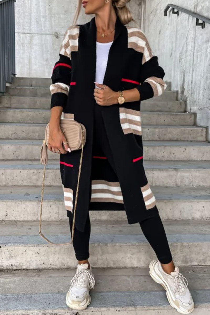 Casual Striped Print Outerwear - Fashionpara